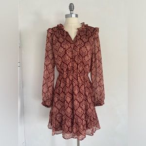 NWT LC Lauren Conrad maroon pattern and gold fleck dress Size L